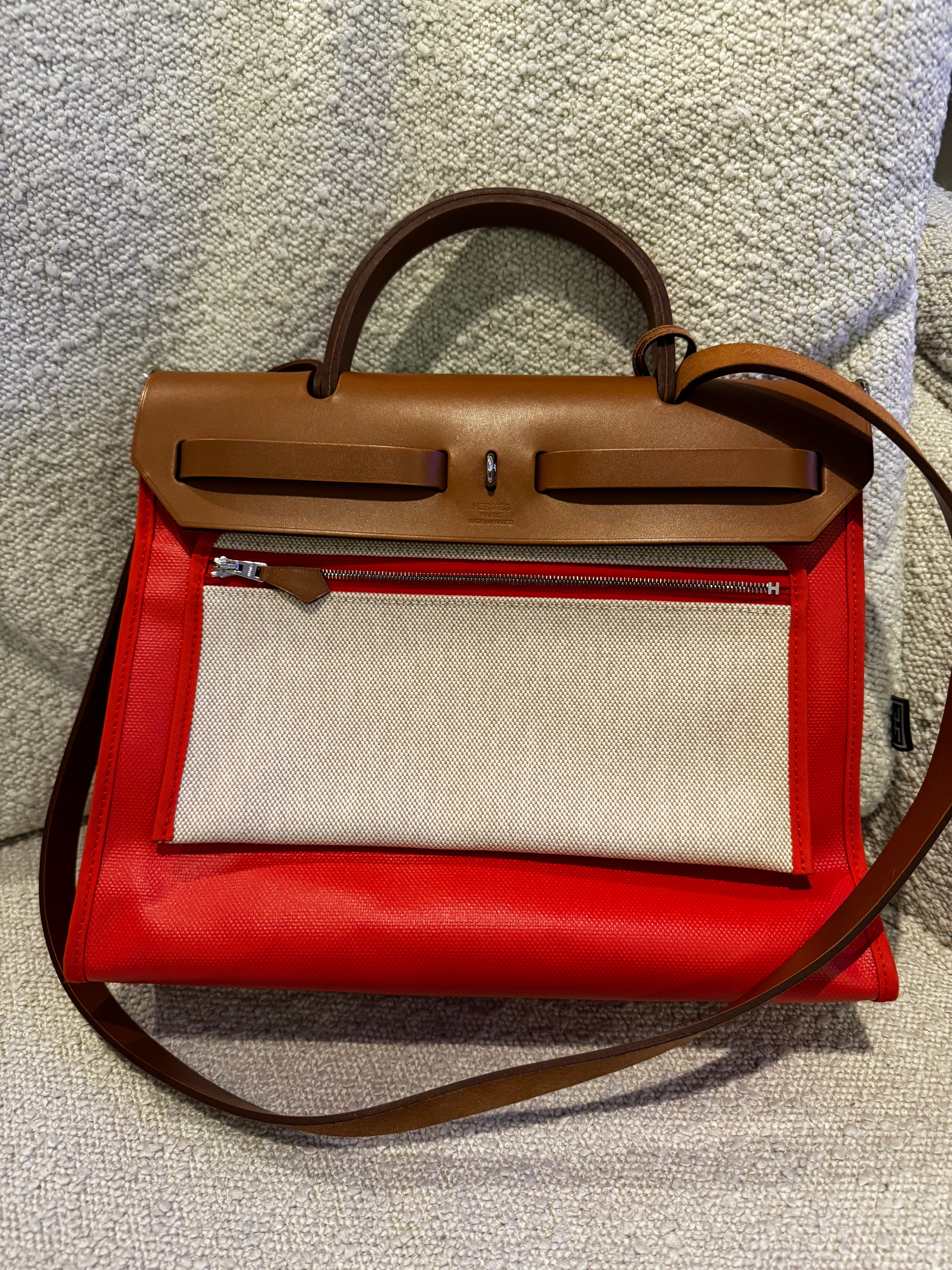 Hermès Herbag Zip 31 Fauve Vache and Orange Mecano Toile PM Palladium Hardware
